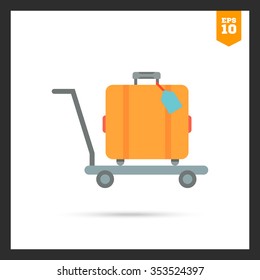 Icon of travel suitcase with tag on cart