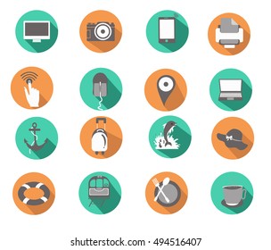 Icon travel and technology green and orange color.