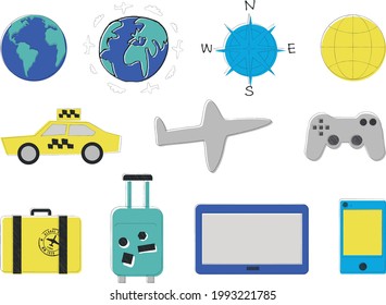 ICON - Travel and vacation icon set with brush drawing.