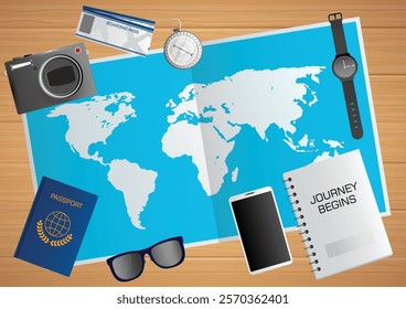 icon for travel the world, travelling, passport , time travel, camerra, arround the world, vector art illustration design