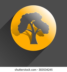Icon tree, black vector illustration with shadow on gray background.