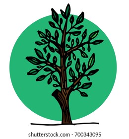 Icon tree. Doodle tree with leaves. Hand drawing a tree. vector illustration.