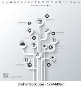 Icon tree. Flat abstract background with web icons. Interface symbols. Cloud computing. Mobile devices.Business concept.