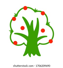 Icon tree with fruits of red color. Simple linear color image. Isolated vector illustration on a white background.