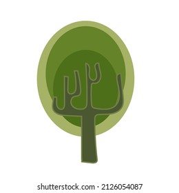 Icon of tree with green leaf crown in summer season, cartoon vector illustration isolated on white background. Simple element
