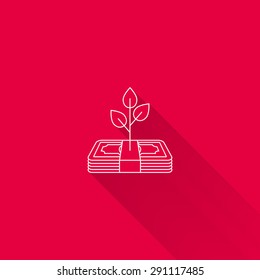 Icon of tree growing on banknote stack