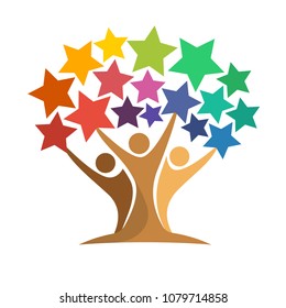 icon of tree illustration with the concept of unity of people reaching the star