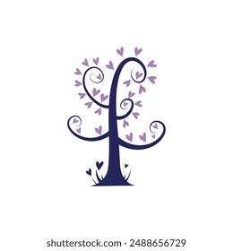 icon of tree illustration with the concept of unity of people reaching love (heart symbol)
