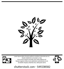 Icon of tree with leaf on white background. All elements tree with leaf for web design and decoration of greeting cards.