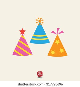 Icon of tree multicolored arty hats having various design