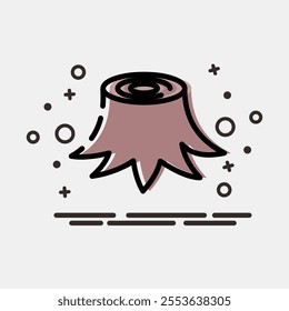 Icon tree stump. Global warming elements. Icon in MBE style.