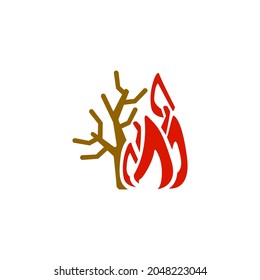 icon of trees in flames, forest fires, drought, vector illustration