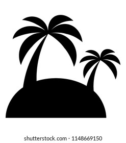 
An icon with trees on a sandy mountain denoting tropical place 
