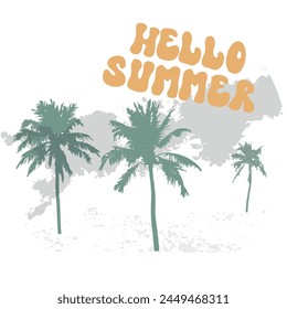 icon in trendy retro cartoon style, groovy 70s with lettering hello summer. Vector illustration