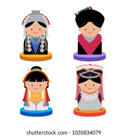 Icon of tribal northern thai woman vector and crops on white background.