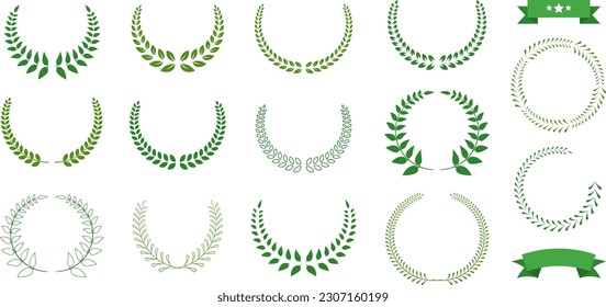 Icon of a triumph laurel. Set silhouette wreaths made of wheat, oak, and laurel leaves that represent an honor, a feat, or nobility. Greek floral branch emblem