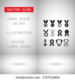 icono, trofeo, vector, taza, muchos, iconos, diseño, fondo, set, premio.