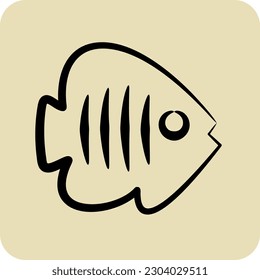 Icon Tropical Fish. suitable for seafood symbol. hand drawn style. simple design editable. design template