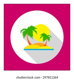Icon of tropical island with sun and palm trees 