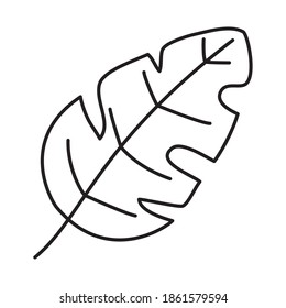 Symbol eines tropischen Blattes auf weißem Hintergrund, Linienstil, Vektorgrafik