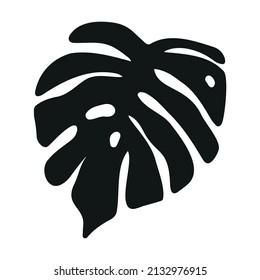 Icon with tropical palm leave, monstera. Beautiful hand drawn exotic plant. Floral background. Monsters isolated on white background. Monstera leaf, jungle. Silhouette of monstera leaf.