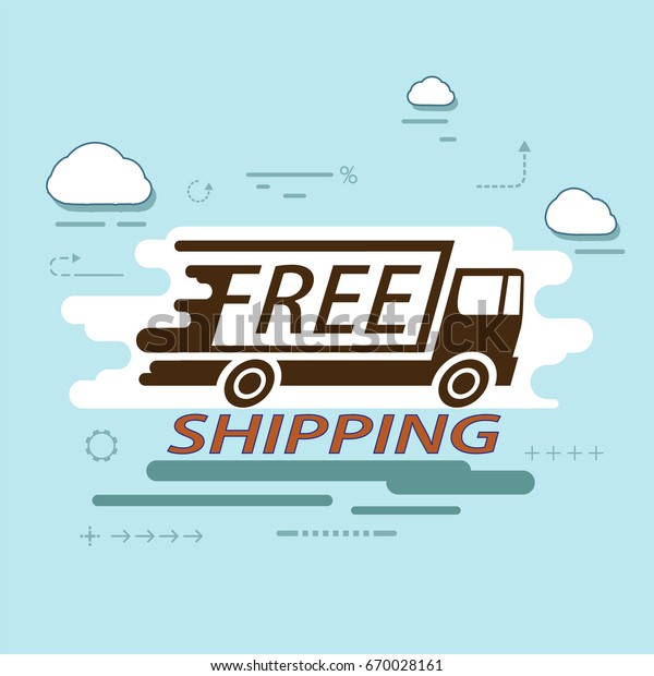 Icon truck of cargo\
delivery. Free and fast freight transportation around the world.\
Simple infographics of the business shipping industry. Stock vector\
illustration.