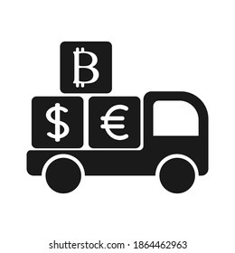 Icon, der Lastwagen trägt Dollar. Vektorgrafik