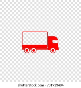 Icon truck. Vector. Red flat icon on transparent background.