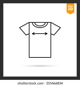 Icon of t-shirt and two-sided arrow depicting its size