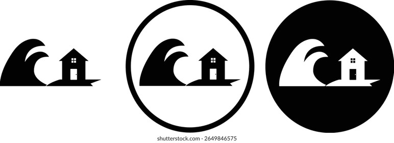 ícone Tsunami contorno preto para web site design 
e aplicativos móveis no modo escuro 
Ilustração vetorial sobre fundo branco