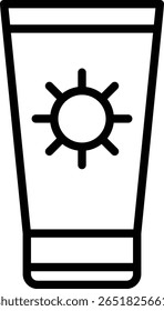 O ícone de um tubo de creme ou loção com um símbolo de sol na frente representa um protetor solar que protege contra a luz solar ou raios UV.