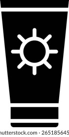 O ícone de um tubo de creme ou loção com um símbolo de sol na frente representa um protetor solar que protege contra a luz solar ou raios UV.