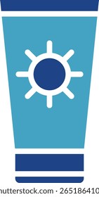 O ícone de um tubo de creme ou loção com um símbolo de sol na frente representa um protetor solar que protege contra a luz solar ou raios UV.