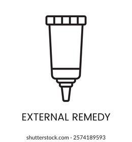 An icon of a tube for external remedy in vector, symbolizing topical treatment applications, with an editable stroke.