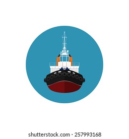 Icon tugboat , a front view of the push boats for to wage and mooring of other courts , vector illustration
