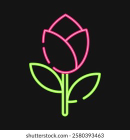 Icon tulip. Beautiful flowers elements. Icon in neon style.