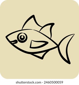 Icon Tuna. related to Seafood symbol. hand drawn style. simple design illustration