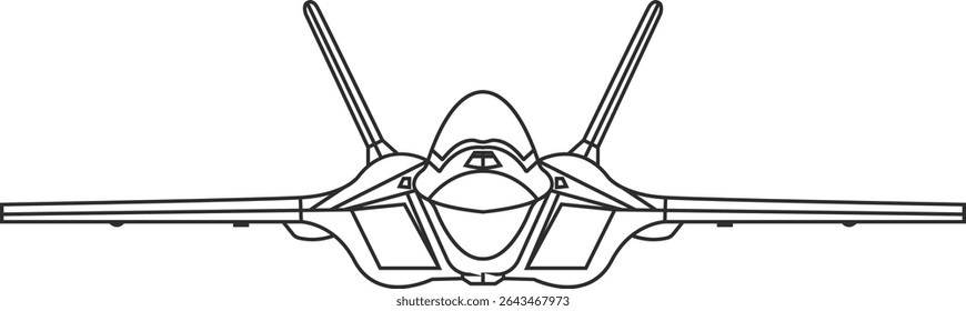 Ícone do avião de caça turco TAI Kaan vista frontal, ícone TAI Kaan linha de cor preta.