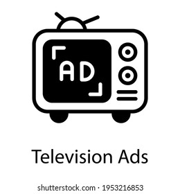 An icon of tv ads, glyph icon of television ads 