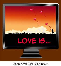 Icon tv show boy with flying red hearts