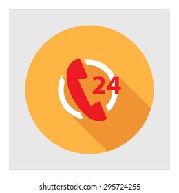 Icon of twenty-four hour support service with telephone receive in circle
