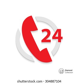 Icon of twenty-four hour support service with telephone receive in circle