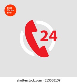 Icon of twenty-four hour support service with telephone receive in circle