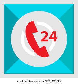 Icon of twenty-four hour support service with telephone receive in circle