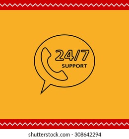 Icon of twenty-four seven support service with telephone receiver in speech bubble