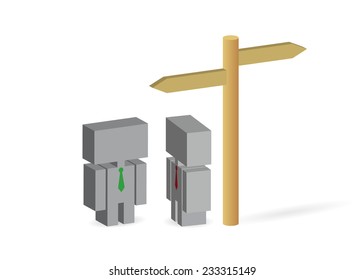 icon. Two abstract person and column with with arrows