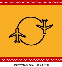 Icon of two airplanes moving round circle