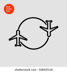 Icon of two airplanes moving round circle