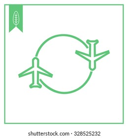 Icon of two airplanes moving round circle