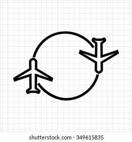 Icon of two airplanes moving round circle